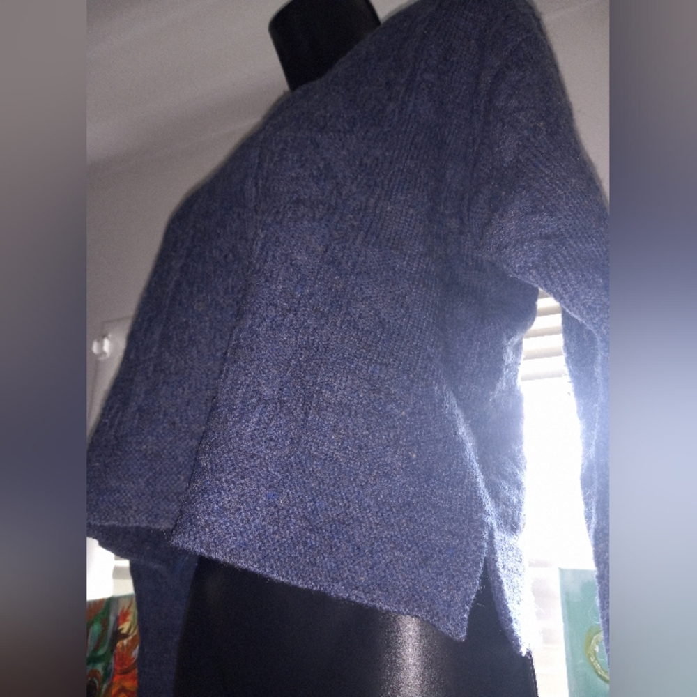 Blue Wool Long Sleeve Crop Top